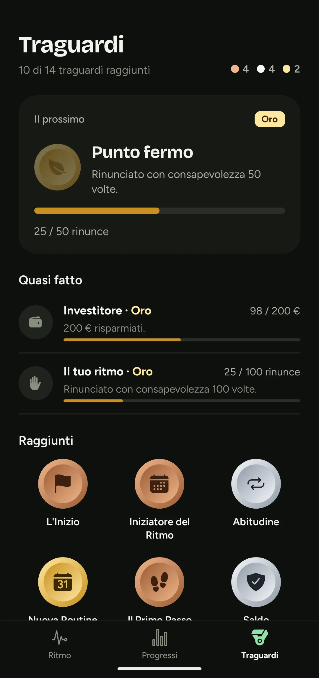 Traguardi di RYTH con medaglie di bronzo, argento e oro