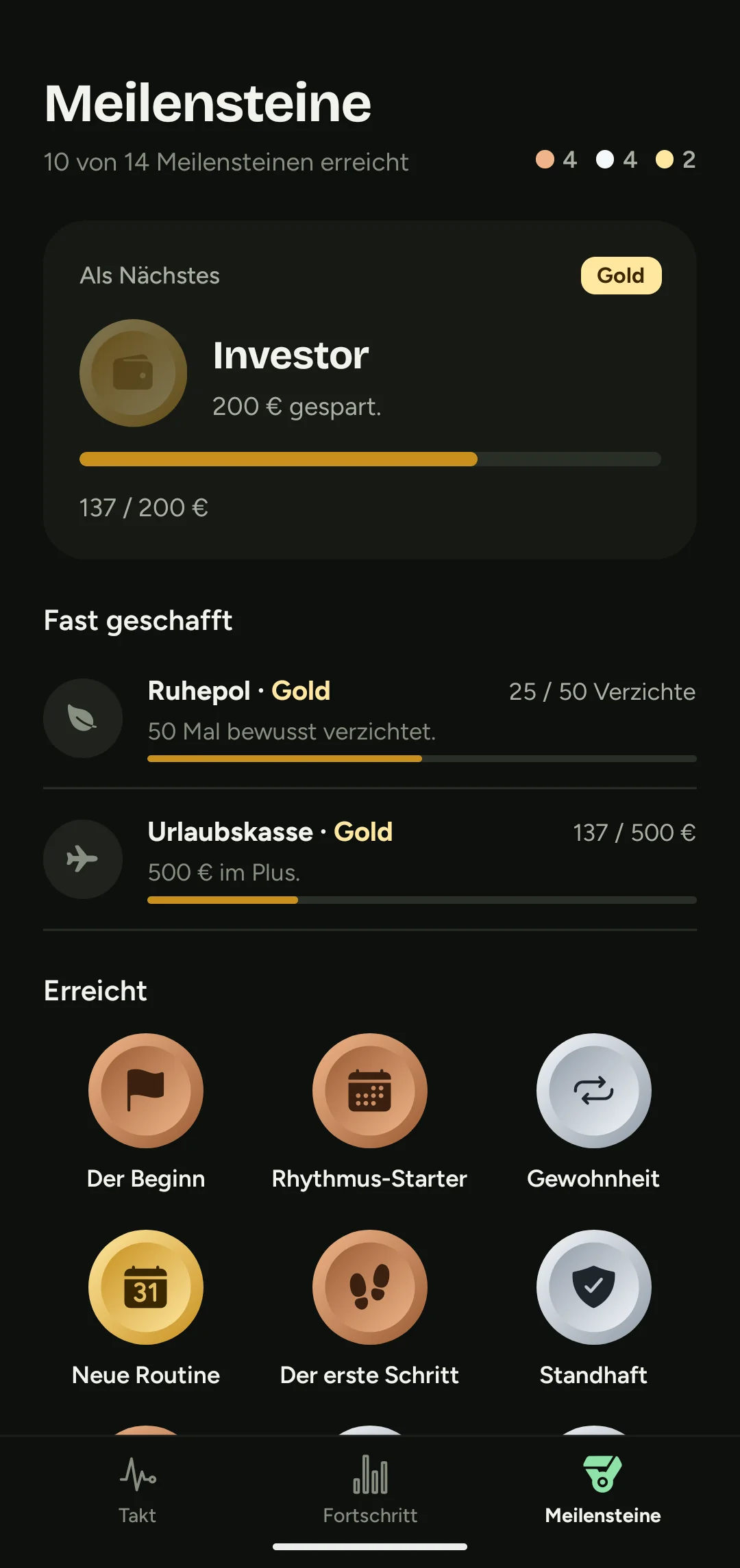 RYTH Meilensteine mit Bronze-, Silber- und Goldmedaillen